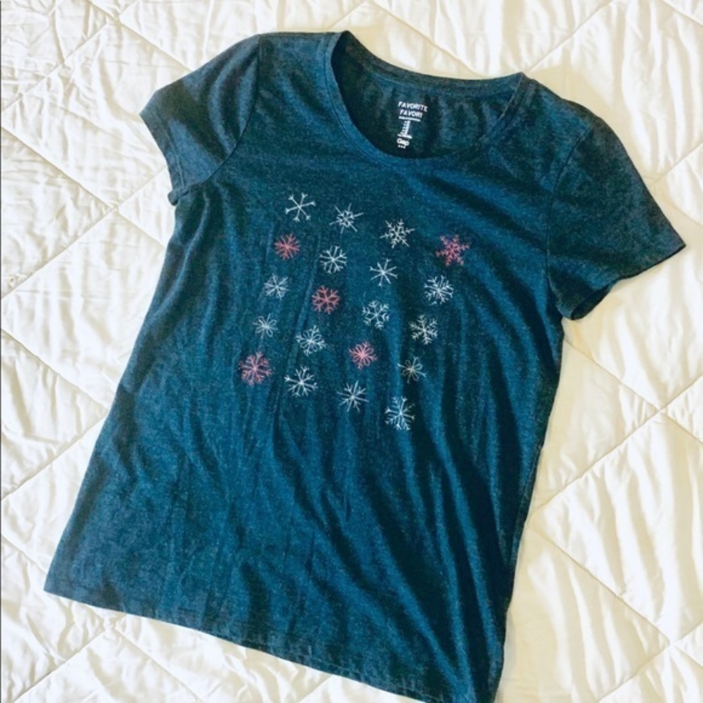 GAP Snowflake Charcoal Grey Favorite Tee-M *G685*